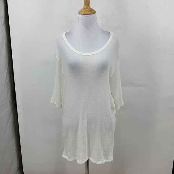 IRO Jeans Dway Studded Sheer Top Womens S Small White Oversized Mid Sleeve Shirt - Picture 4 of 15